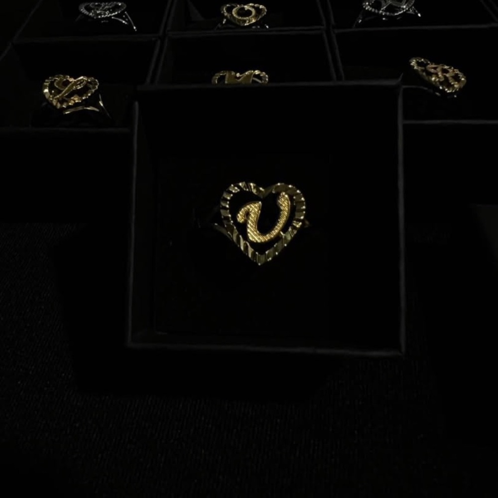 Initial Heart Adjustable Gold Ring Letter U